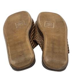Pre Owned Louis Vuitton Brown/Beige Damier Pony Hair Slide Sandals Size 45