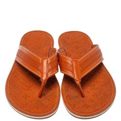 Pre Owned Louis Vuitton Orange Leather And Rubber Ipanema Thong Flats Size 45