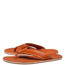Pre Owned Louis Vuitton Orange Leather And Rubber Ipanema Thong Flats Size 45