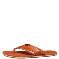 Pre Owned Louis Vuitton Orange Leather And Rubber Ipanema Thong Flats Size 45