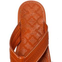 Pre Owned Louis Vuitton Orange Leather And Rubber Ipanema Thong Flats Size 45