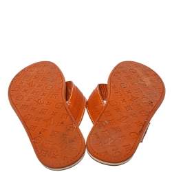 Pre Owned Louis Vuitton Orange Leather And Rubber Ipanema Thong Flats Size 45