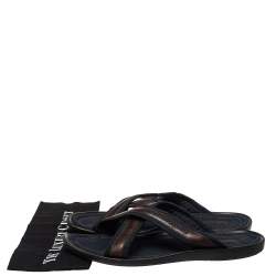 مملوكة مسبقًا صندل سلايد فلات لوي فيتون سيور متعاكسة حافة جلد و كانفاس بني و أزرق مقاس 45