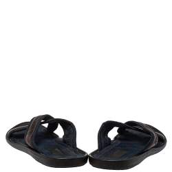 مملوكة مسبقًا صندل سلايد فلات لوي فيتون سيور متعاكسة حافة جلد و كانفاس بني و أزرق مقاس 45