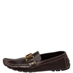 Pre Owned Louis Vuitton Brown Leather Monte Carlo Slip On Loafers Size 42.5