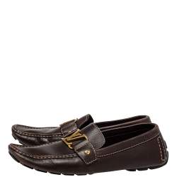 Pre Owned Louis Vuitton Brown Leather Monte Carlo Slip On Loafers Size 42.5