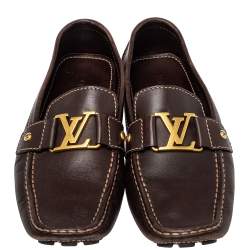 Pre Owned Louis Vuitton Brown Leather Monte Carlo Slip On Loafers Size 42.5