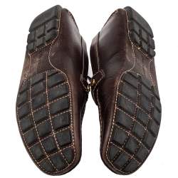Pre Owned Louis Vuitton Brown Leather Monte Carlo Slip On Loafers Size 42.5