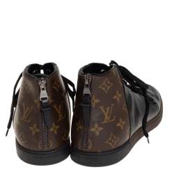 Pre Owned حذاء رياضي لوي فيتون كانفاس مونوغرامي وجلد بني وأسود رباط علوي مرتفع من أعلى مقاس 42.5