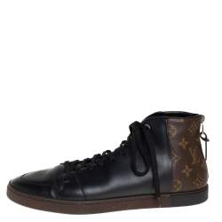 Pre Owned حذاء رياضي لوي فيتون كانفاس مونوغرامي وجلد بني وأسود رباط علوي مرتفع من أعلى مقاس 42.5