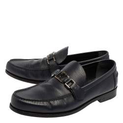 Pre Owned Louis Vuitton Navy Blue Epi Leather Major Slip On Loafers Size 44