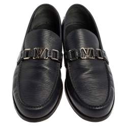 Pre Owned Louis Vuitton Navy Blue Epi Leather Major Slip On Loafers Size 44