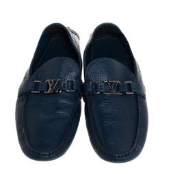Pre Owned Louis Vuitton Blue Leather Hockenheim Slip On Loafers Size 44.5