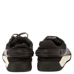 Pre Owned Louis Vuitton Brown Leather And Damier Ebene Canvas Lace Up Sneakers Size 42.5