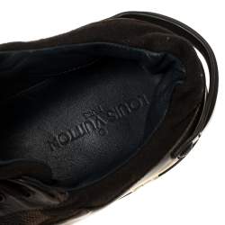 Pre Owned Louis Vuitton Brown Leather And Damier Ebene Canvas Lace Up Sneakers Size 42.5