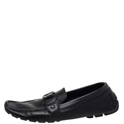 Pre Owned Louis Vuitton Black Leather Monte Carlo Slip On Loafers Size 44