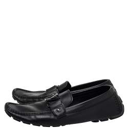 Pre Owned Louis Vuitton Black Leather Monte Carlo Slip On Loafers Size 44