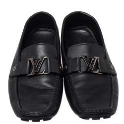 Pre Owned Louis Vuitton Black Leather Monte Carlo Slip On Loafers Size 44