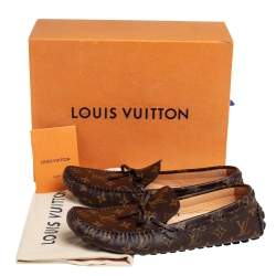 Pre Owned Louis Vuitton Brown/Beige Monogram Canvas Arizona Slip On Loafers Size 43.5