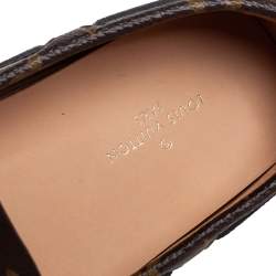 Pre Owned Louis Vuitton Brown/Beige Monogram Canvas Arizona Slip On Loafers Size 43.5