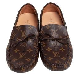 Pre Owned Louis Vuitton Brown/Beige Monogram Canvas Arizona Slip On Loafers Size 43.5