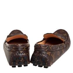 Pre Owned Louis Vuitton Brown/Beige Monogram Canvas Arizona Slip On Loafers Size 43.5