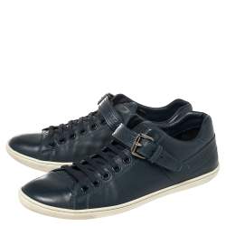 مملوكة مسبقًا Louis Vuitton Blue Leather Cap Toe Buckle Strap Lace Up Sneakers Size 42