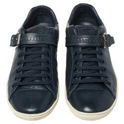 مملوكة مسبقًا Louis Vuitton Blue Leather Cap Toe Buckle Strap Lace Up Sneakers Size 42