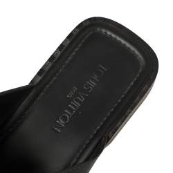 Louis Vuitton Black Taiga Leather Cross Strap Flat Slides Size 43.5 