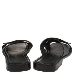 Louis Vuitton Black Taiga Leather Cross Strap Flat Slides Size 43.5 
