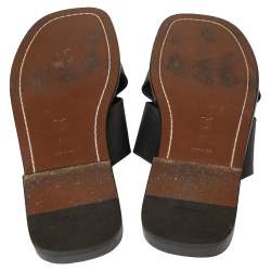 Louis Vuitton Black Taiga Leather Cross Strap Flat Slides Size 43.5 