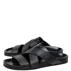 Pre Owned Louis Vuitton Black Monogram Leather Mirabeau Mule Sandals Size 43