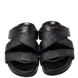 Pre Owned Louis Vuitton Black Monogram Leather Mirabeau Mule Sandals Size 43