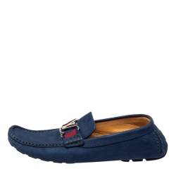 Pre Owned Louis Vuitton Blue Suede Monte Carlo Loafers Size 41.5