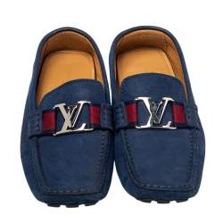 Pre Owned Louis Vuitton Blue Suede Monte Carlo Loafers Size 41.5
