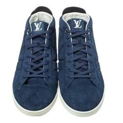 مملوكة مسبقًا Louis Vuitton Blue/Black Suede And Leather Fuselage High Top Sneakers Size 44