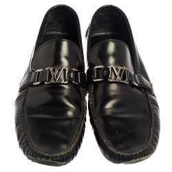 Louis Vuitton Black Leather Hockenheim Slip On Loafers Size 43.5