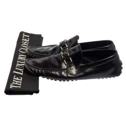 Louis Vuitton Black Leather Hockenheim Slip On Loafers Size 43.5