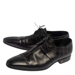  Louis Vuitton Black Damier Leather Lace Up Oxfords Size 43