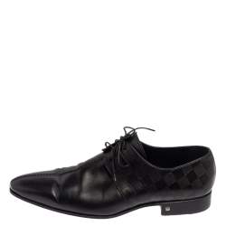  Louis Vuitton Black Damier Leather Lace Up Oxfords Size 43