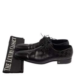  Louis Vuitton Black Damier Leather Lace Up Oxfords Size 43