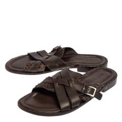 مملوكة مسبقًا Louis Vuitton Brown Python And Leather Criss-Cross Flat Sandals Size 45