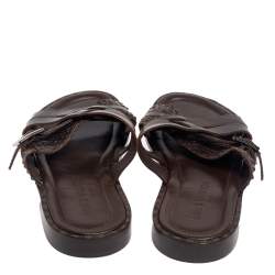 مملوكة مسبقًا Louis Vuitton Brown Python And Leather Criss-Cross Flat Sandals Size 45