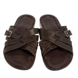 مملوكة مسبقًا Louis Vuitton Brown Python And Leather Criss-Cross Flat Sandals Size 45