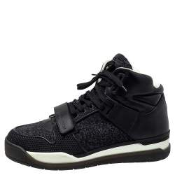 مملوكة مسبقًا حذاء رياضي لوي فيتون مرتفع من أعلى جلد وقماش تريكو أسود مقاس 41.5