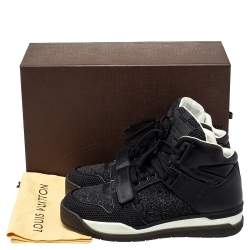 مملوكة مسبقًا حذاء رياضي لوي فيتون مرتفع من أعلى جلد وقماش تريكو أسود مقاس 41.5