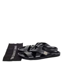 مملوكة مسبقًا صندل سلايد فلات لوي فيتون سيور متعاكسة جلد أسود مقاس 43.5