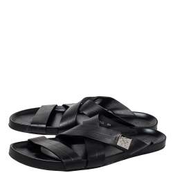 مملوكة مسبقًا صندل سلايد فلات لوي فيتون سيور متعاكسة جلد أسود مقاس 43.5