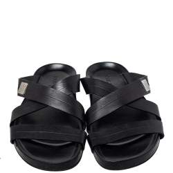 مملوكة مسبقًا صندل سلايد فلات لوي فيتون سيور متعاكسة جلد أسود مقاس 43.5