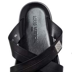 مملوكة مسبقًا صندل سلايد فلات لوي فيتون سيور متعاكسة جلد أسود مقاس 43.5